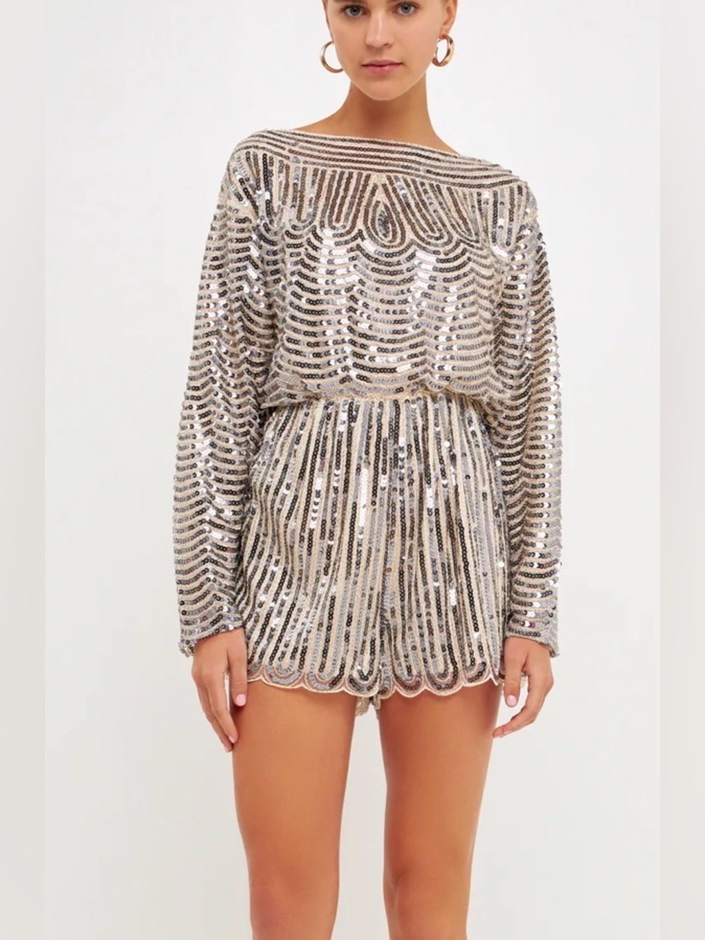 Endless Rose Silver Sequin Mini Dress Romper